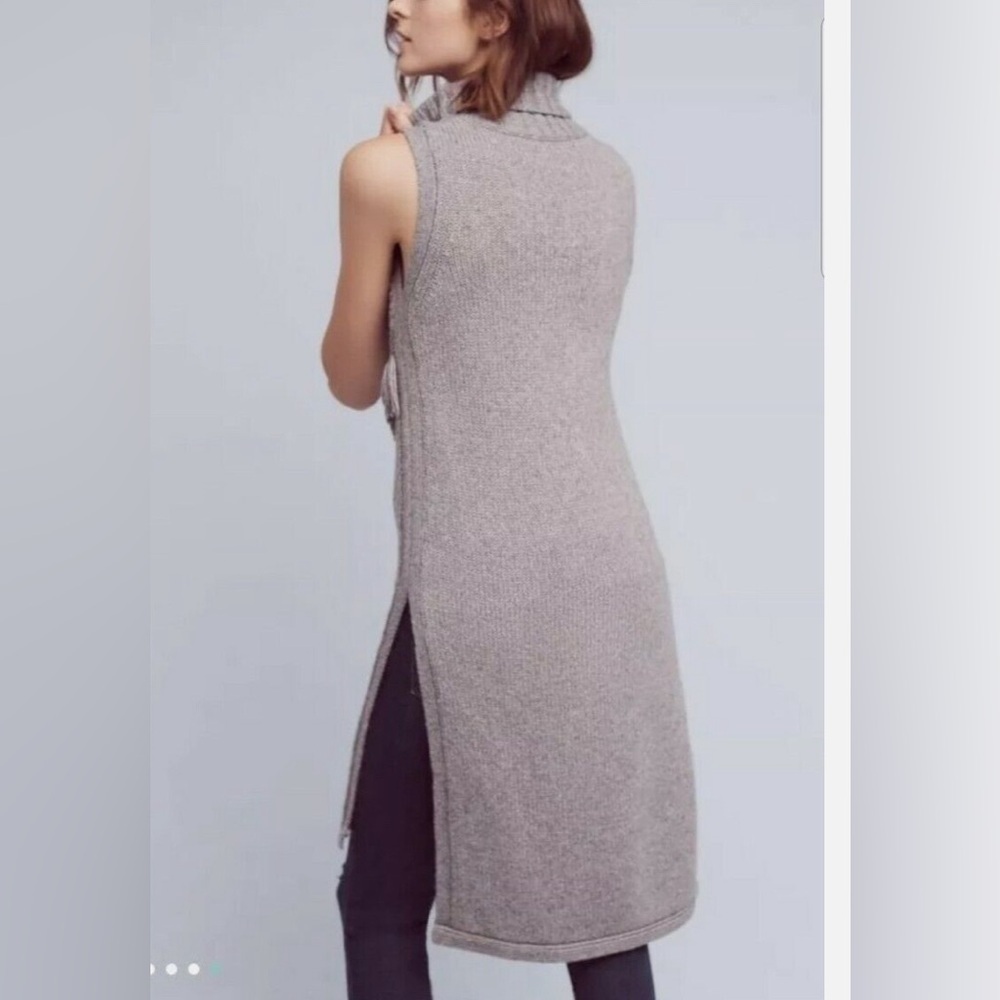 Anthropologie Nomad Morgan Carper Gray Vesper Fringe Turtleneck Knit TunicDress - Picture 9 of 12
